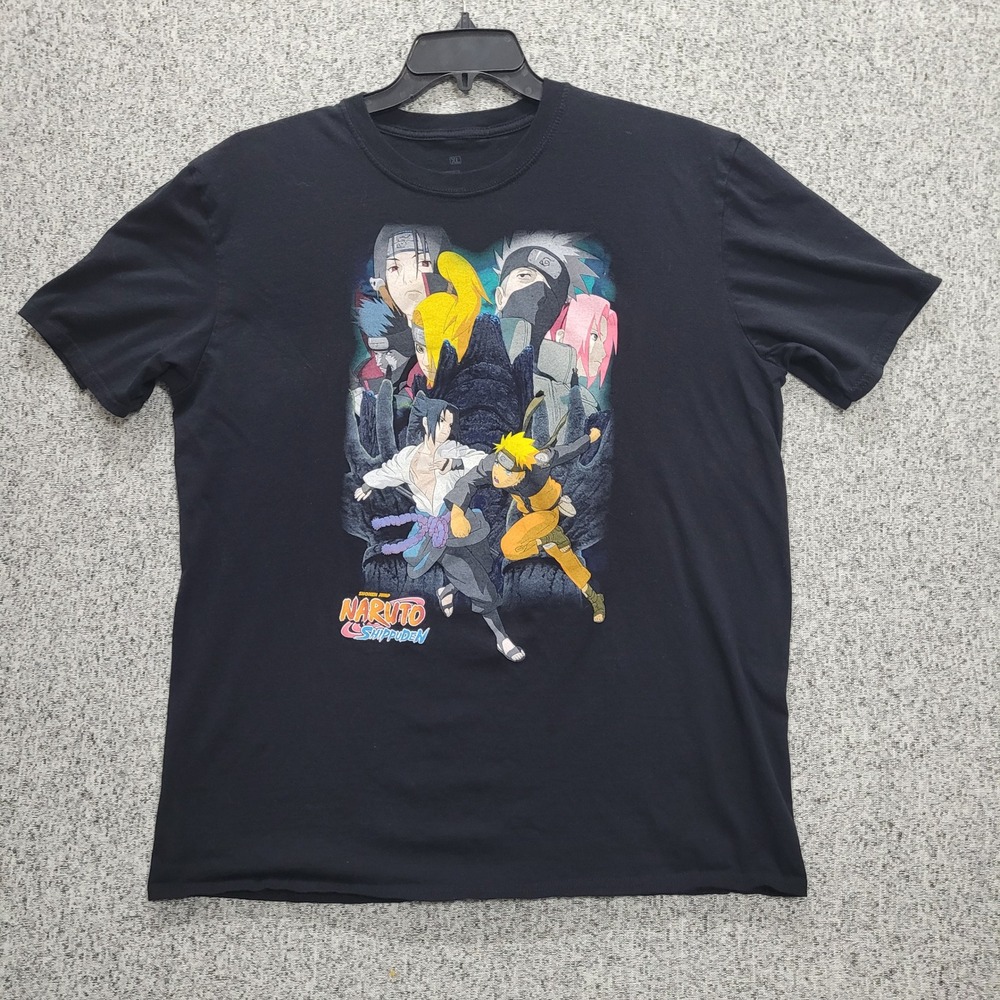 Naruto Shippuden Graphic T-Shirt Mens XL Black Anime Characters Crewneck Cotton